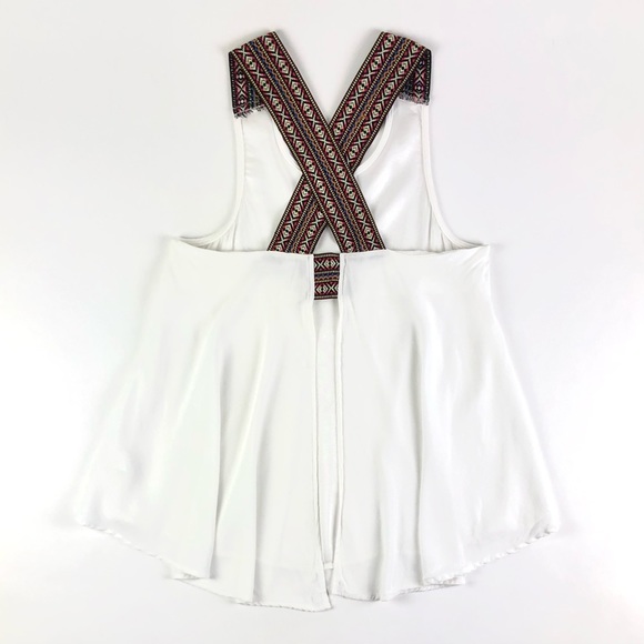 MOD Boutique Woven Embroidery Criss Cross Flounce Tank - Picture 2 of 6
